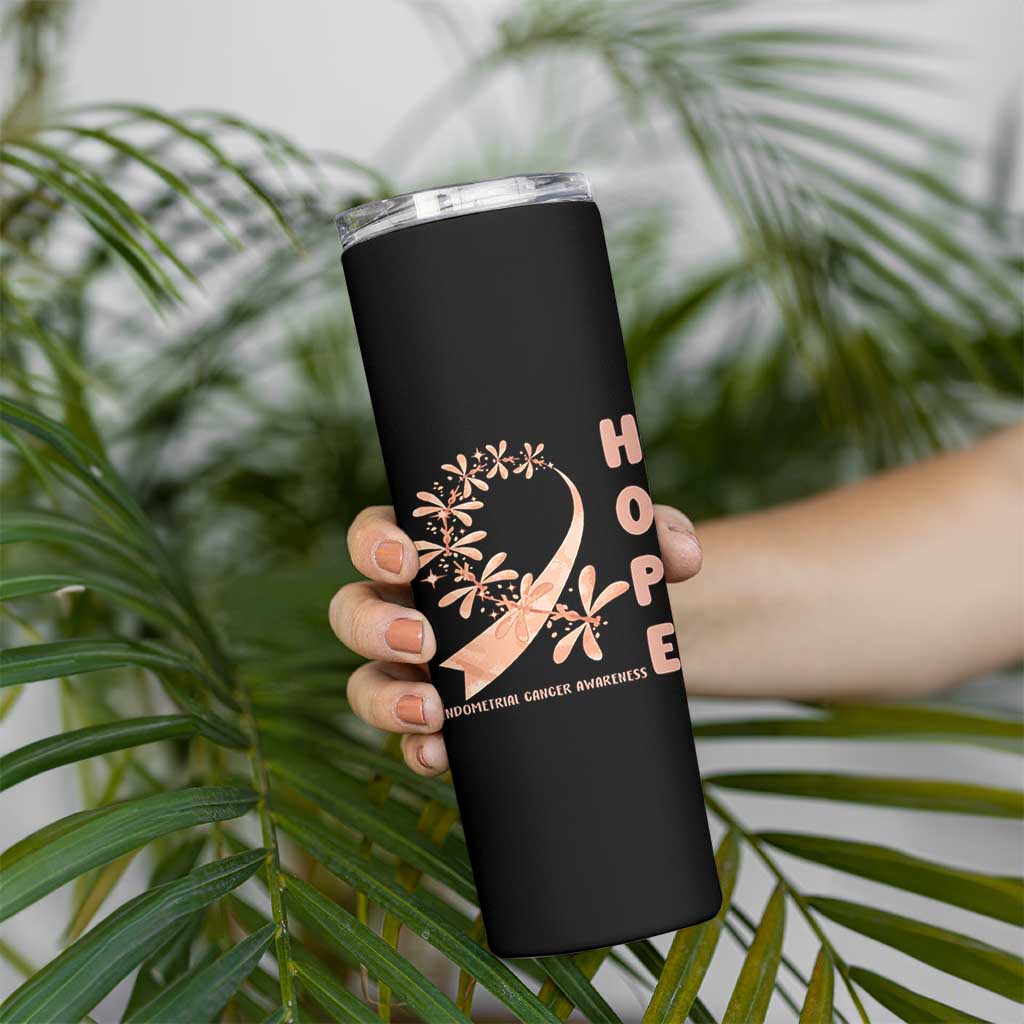 Peach Dragonfly Endometrial Cancer Skinny Tumbler Hope And Strength