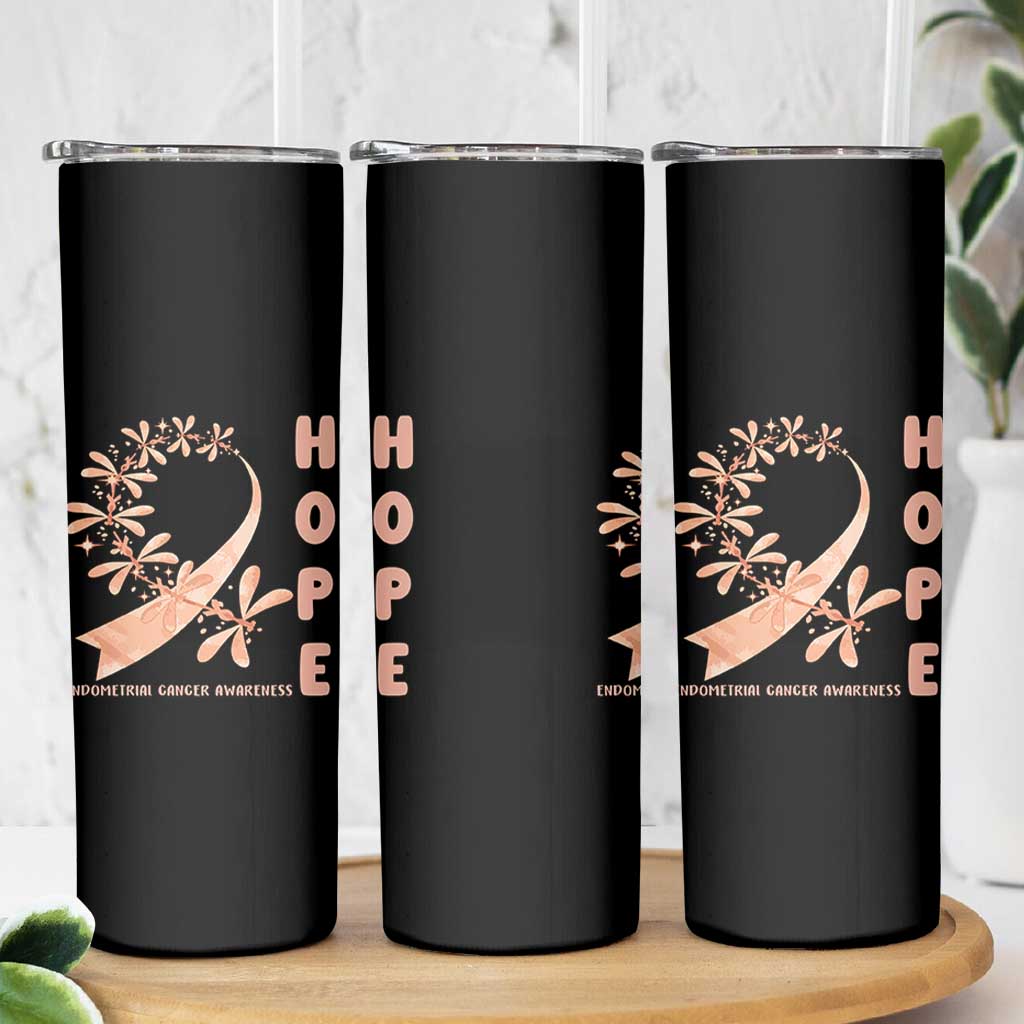 Peach Dragonfly Endometrial Cancer Skinny Tumbler Hope And Strength