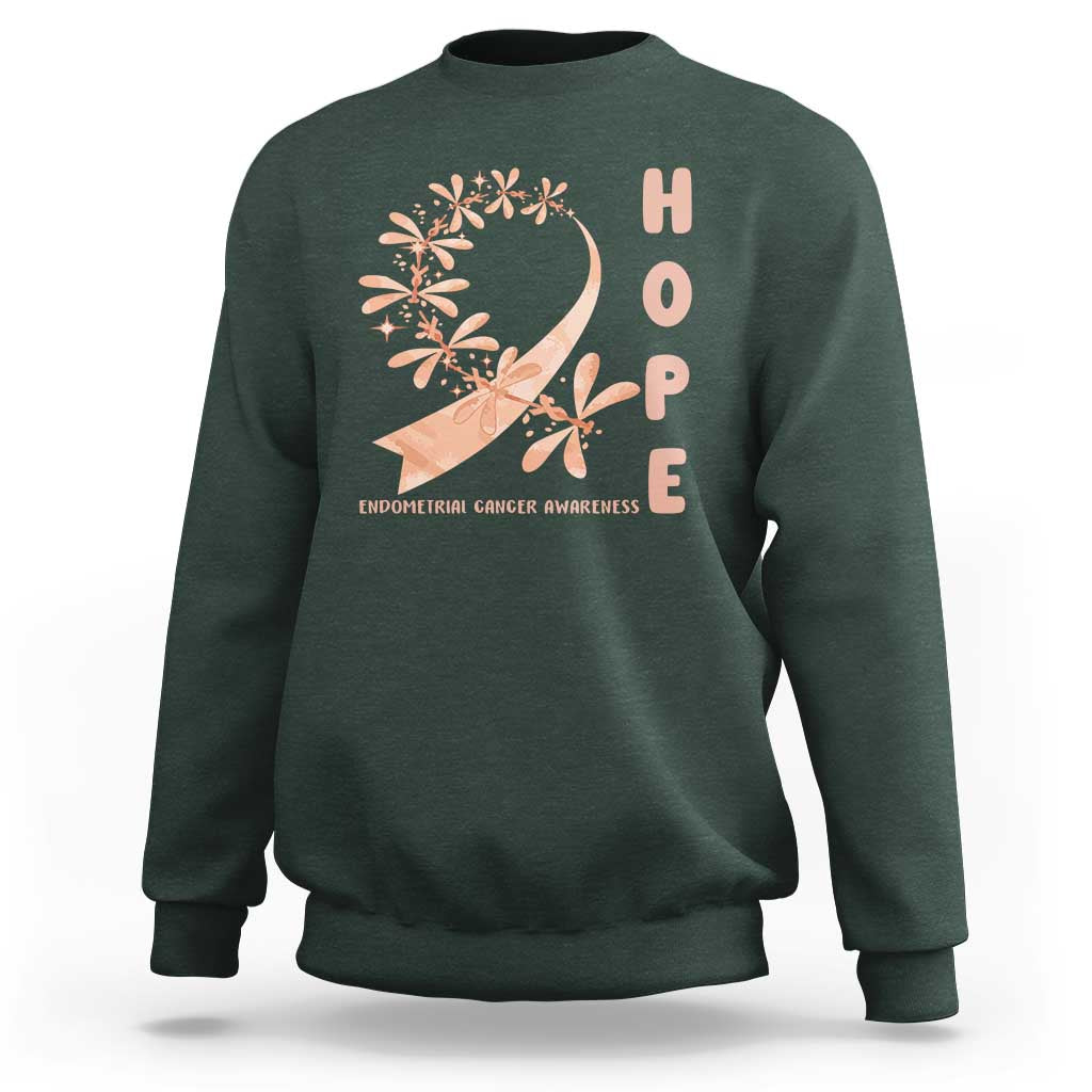 Peach Dragonfly Endometrial Cancer Sweatshirt Hope And Strength