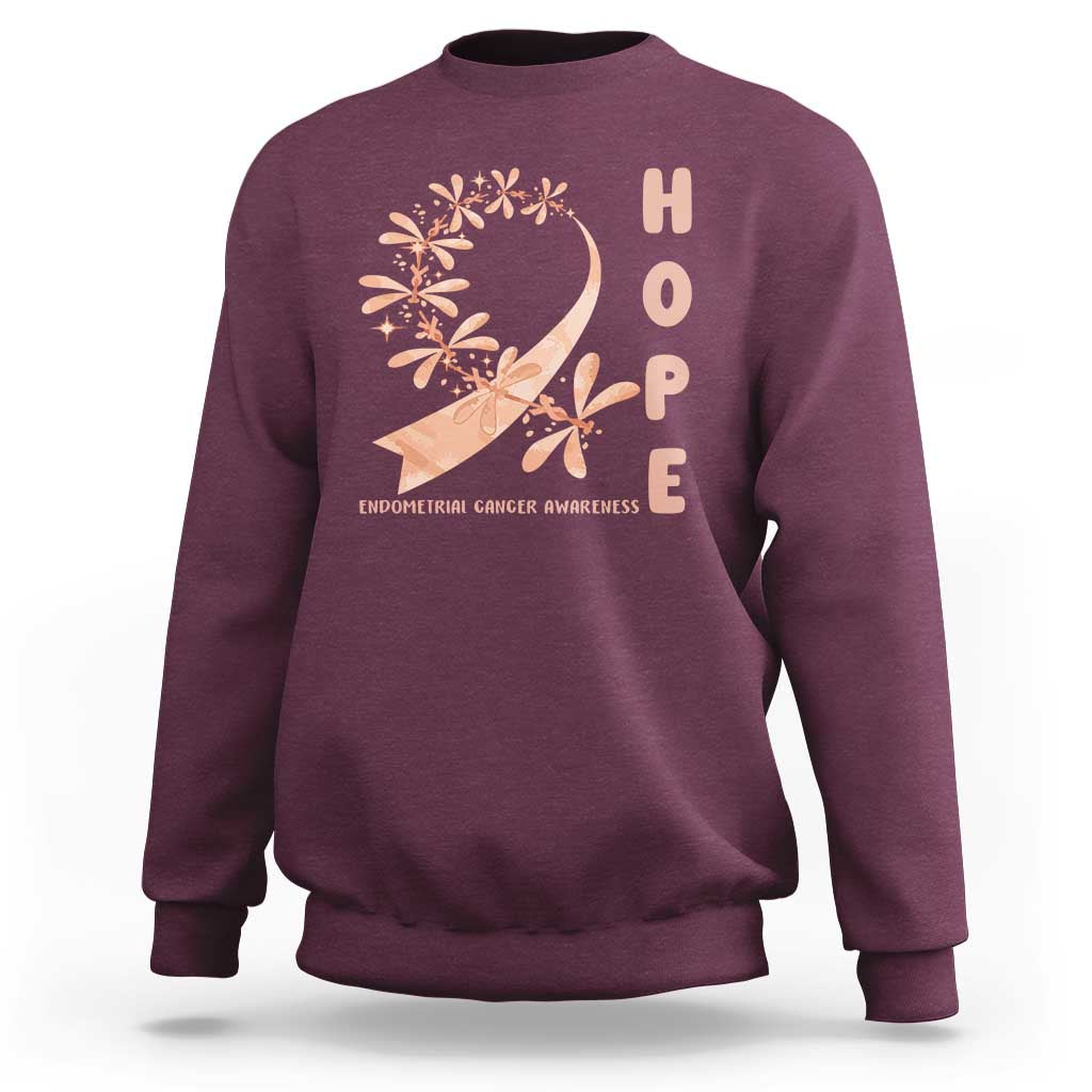 Peach Dragonfly Endometrial Cancer Sweatshirt Hope And Strength