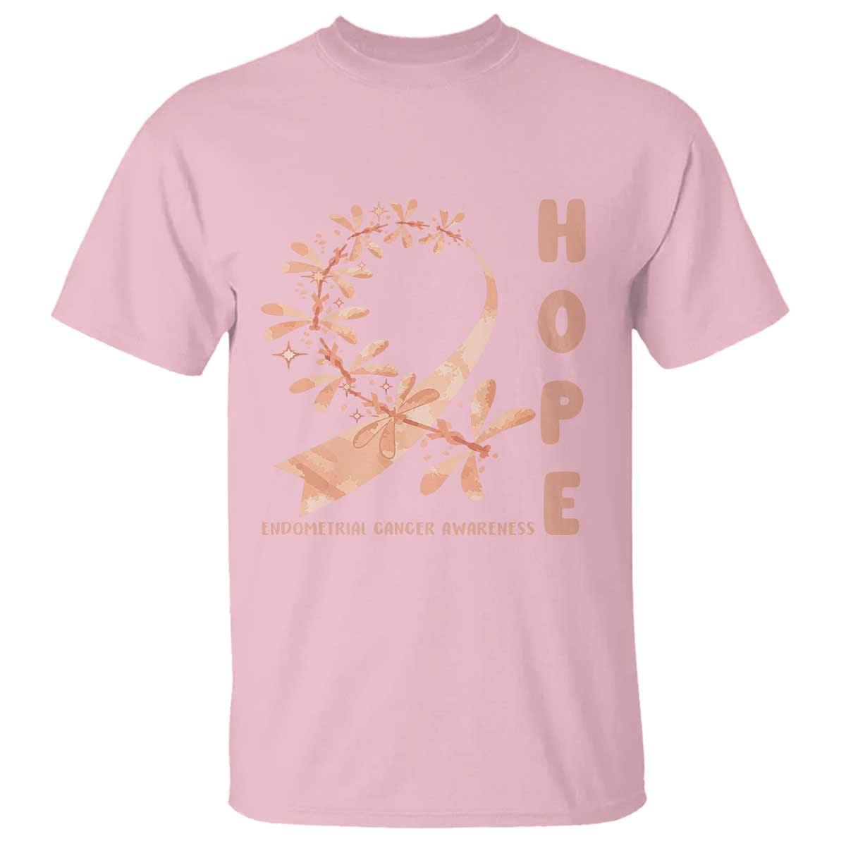 Peach Dragonfly Endometrial Cancer T Shirt Hope And Strength