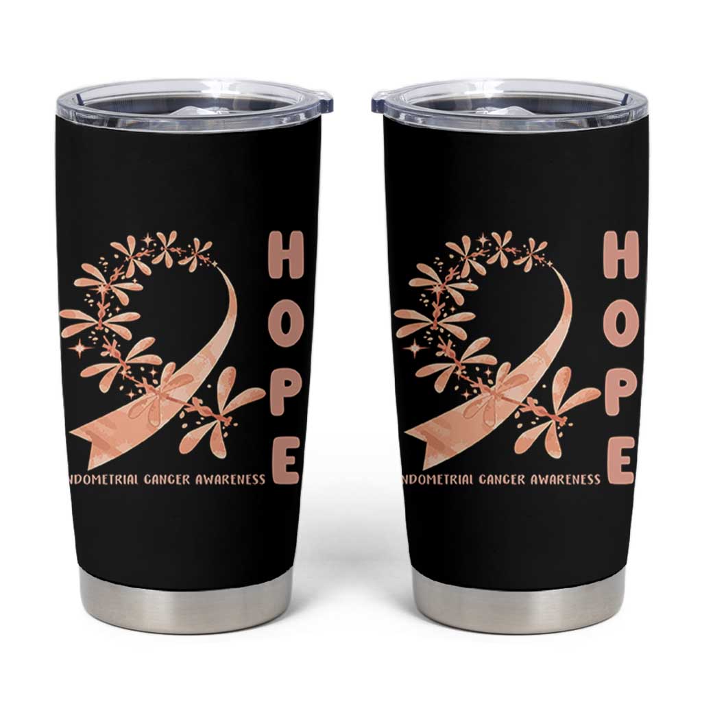 Peach Dragonfly Endometrial Cancer Tumbler Cup Hope And Strength