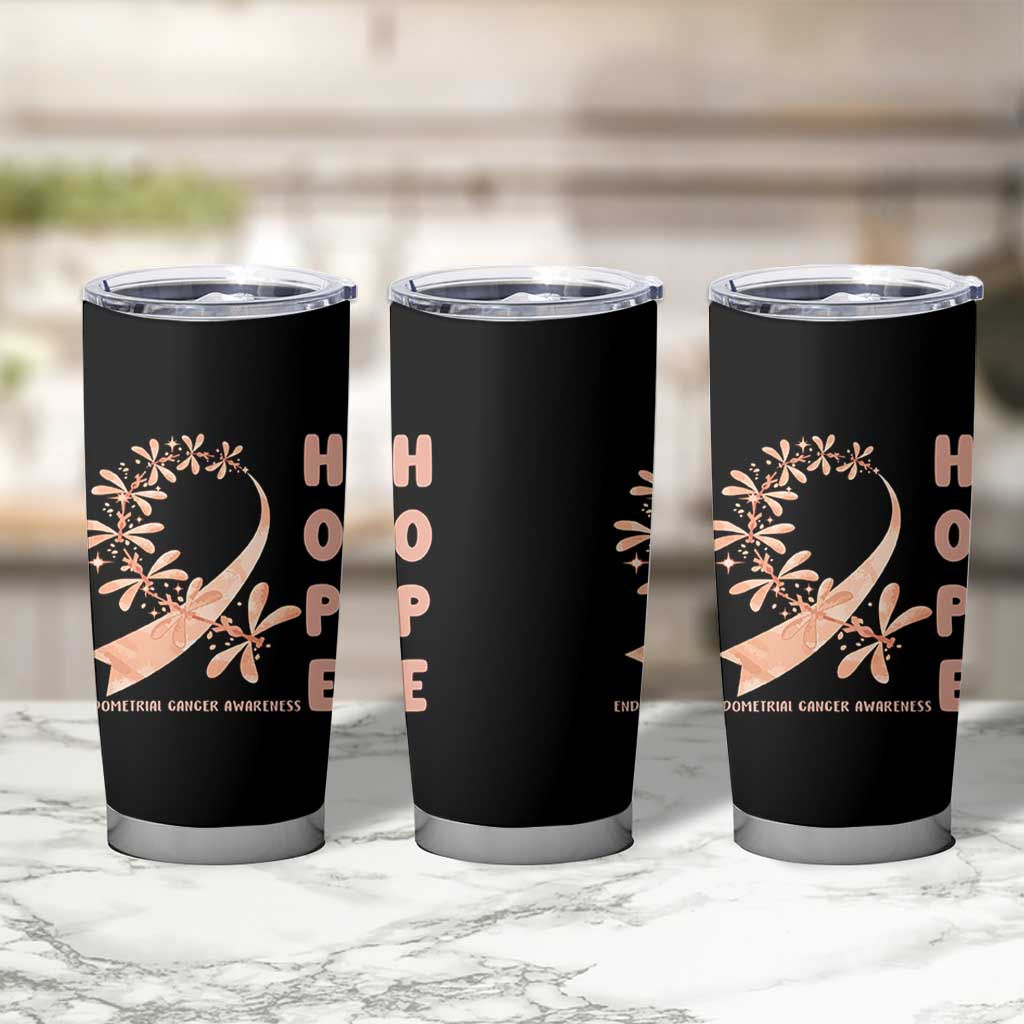 Peach Dragonfly Endometrial Cancer Tumbler Cup Hope And Strength