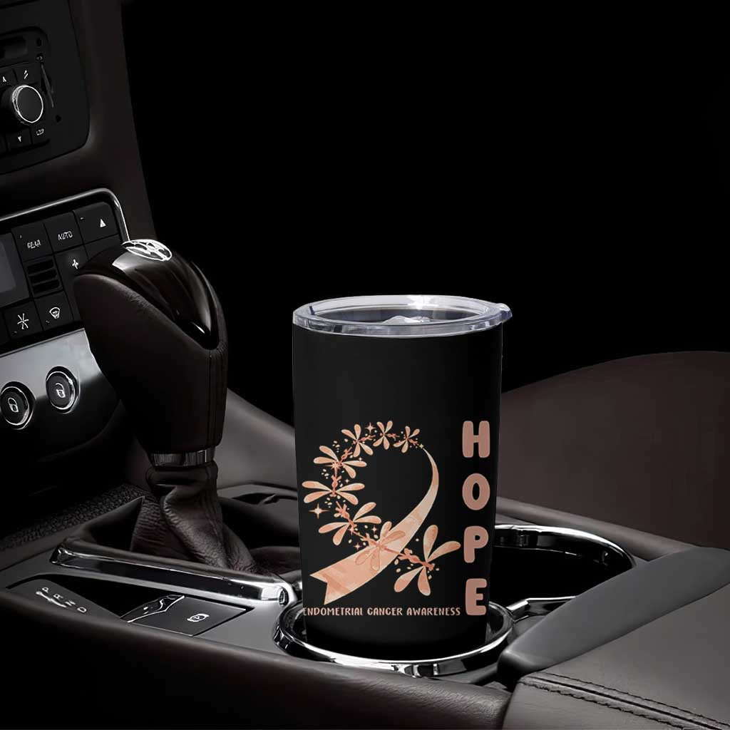 Peach Dragonfly Endometrial Cancer Tumbler Cup Hope And Strength
