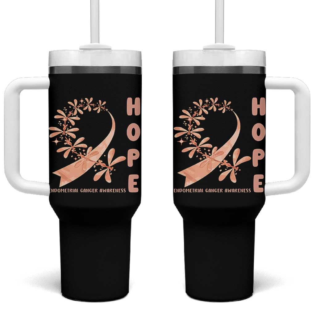 Peach Dragonfly Endometrial Cancer Tumbler With Handle Hope And Strength