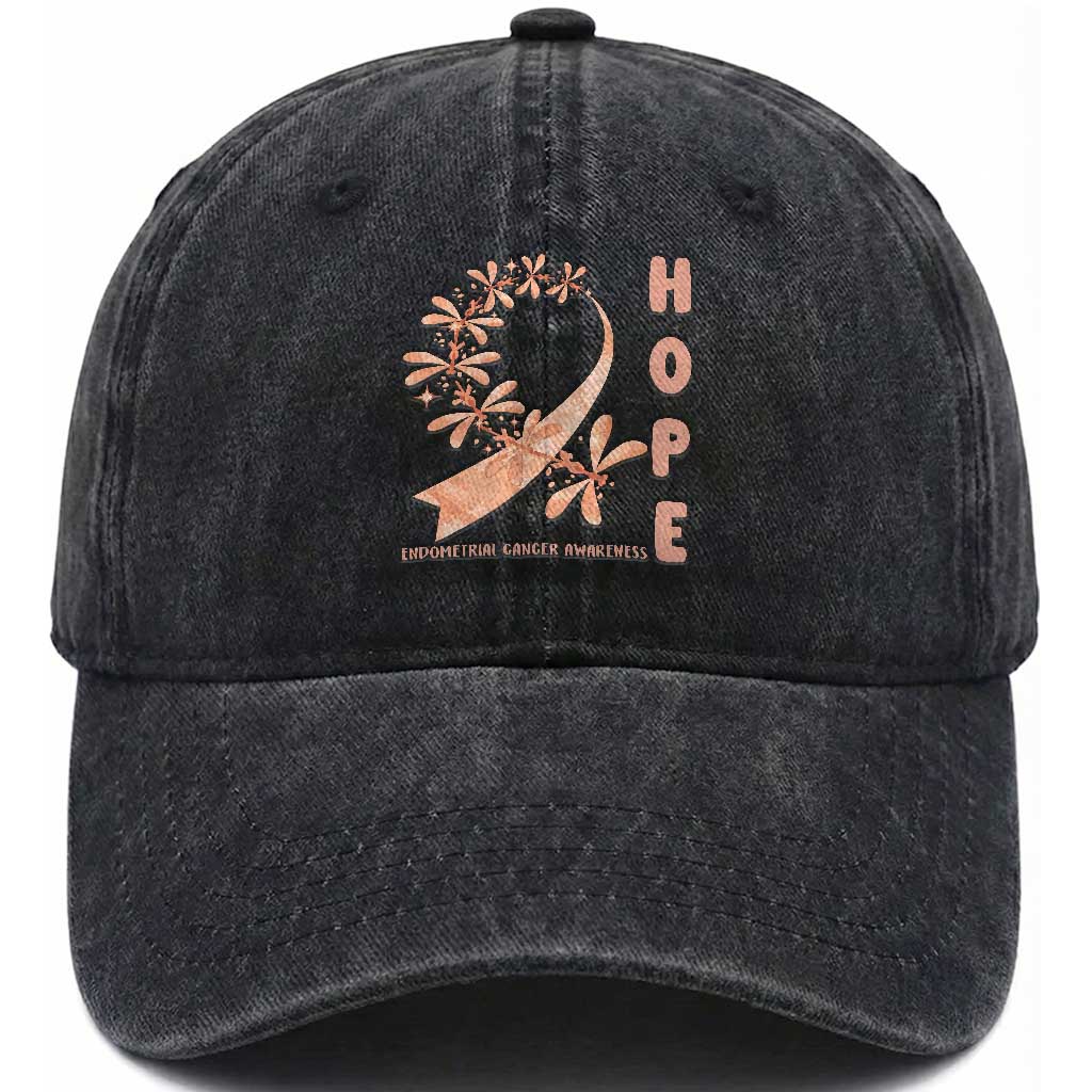 Peach Dragonfly Endometrial Cancer Washed Cotton Baseball Cap Hope And Strength