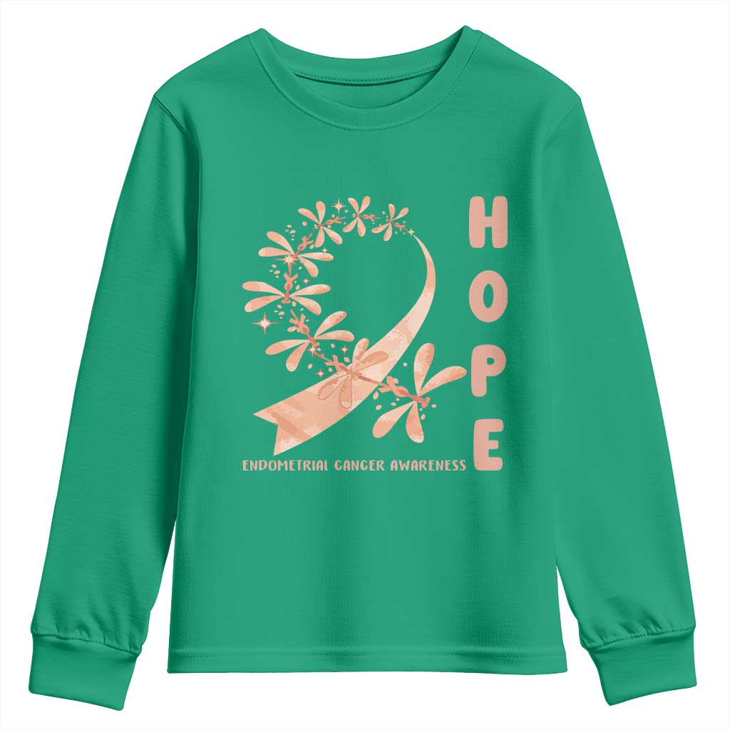 Peach Dragonfly Endometrial Cancer Youth Sweatshirt Hope And Strength