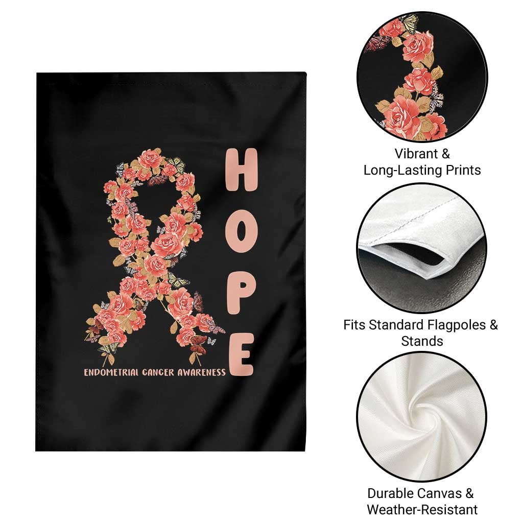 Endometrial Cancer Floral Ribbon Garden Flag Hope Peach Ribbon Warrior