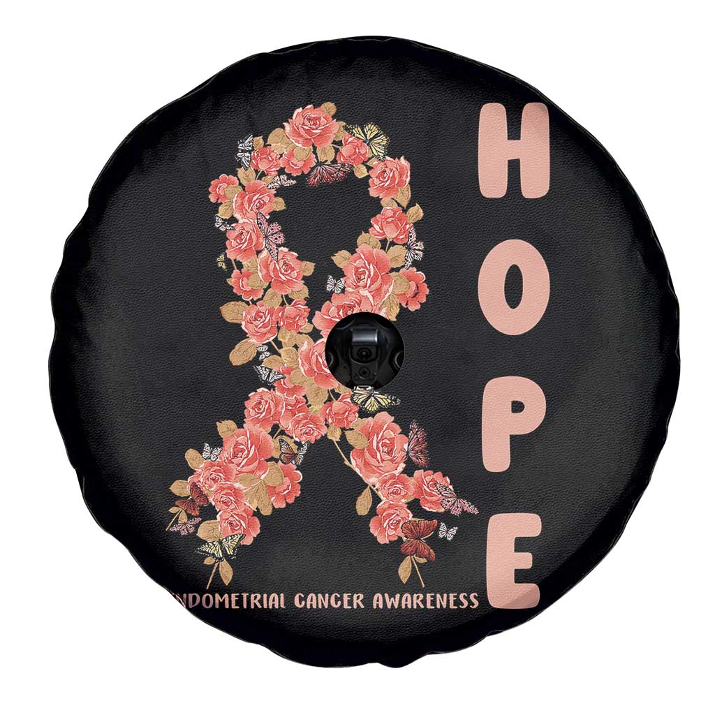 Endometrial Cancer Floral Ribbon Spare Tire Cover Hope Peach Ribbon Warrior