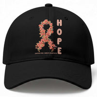 Endometrial Cancer Floral Ribbon Baseball Cap Hope Peach Ribbon Warrior