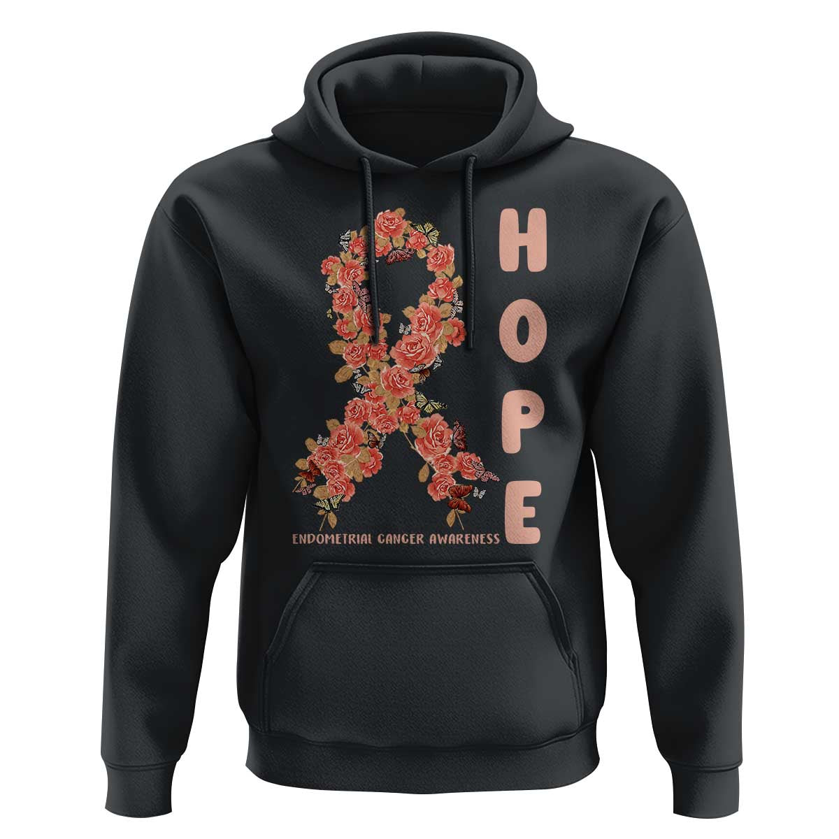 Endometrial Cancer Floral Ribbon Hoodie Hope Peach Ribbon Warrior