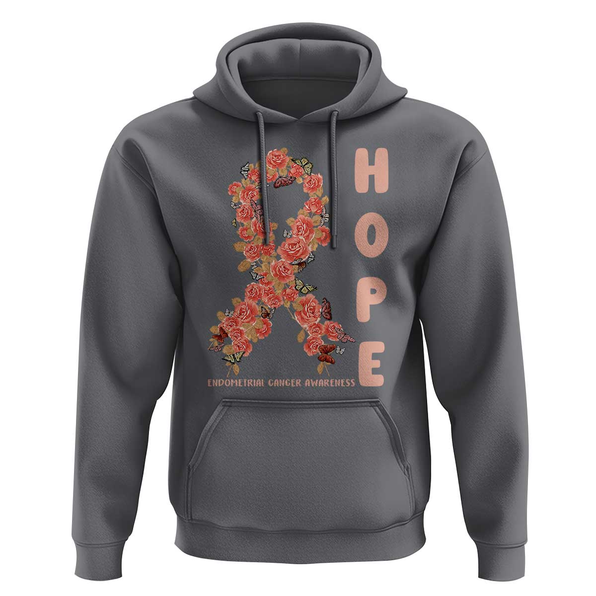 Endometrial Cancer Floral Ribbon Hoodie Hope Peach Ribbon Warrior