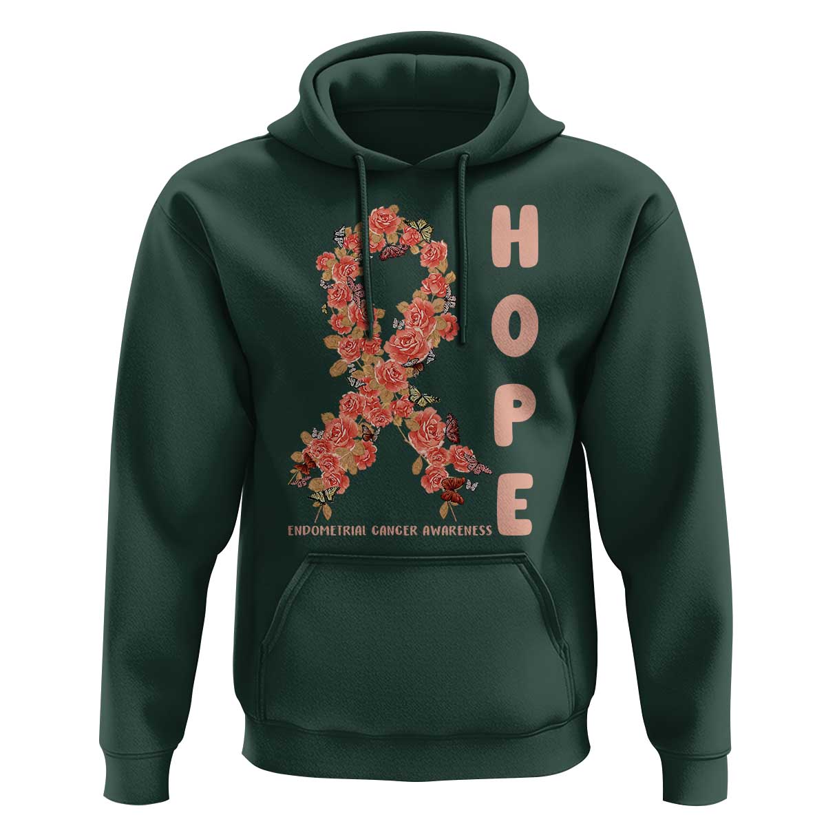 Endometrial Cancer Floral Ribbon Hoodie Hope Peach Ribbon Warrior