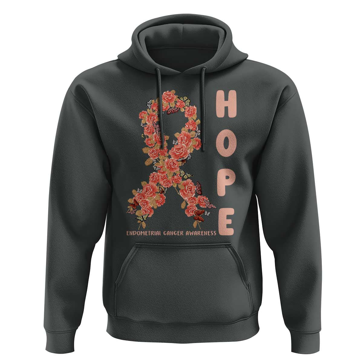 Endometrial Cancer Floral Ribbon Hoodie Hope Peach Ribbon Warrior