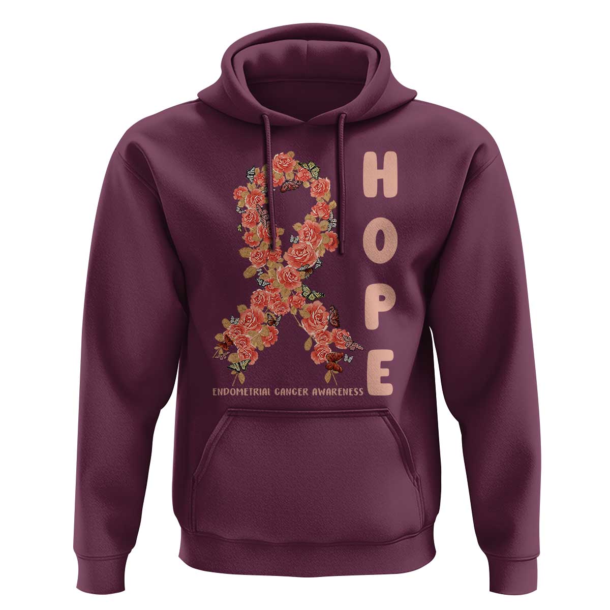 Endometrial Cancer Floral Ribbon Hoodie Hope Peach Ribbon Warrior