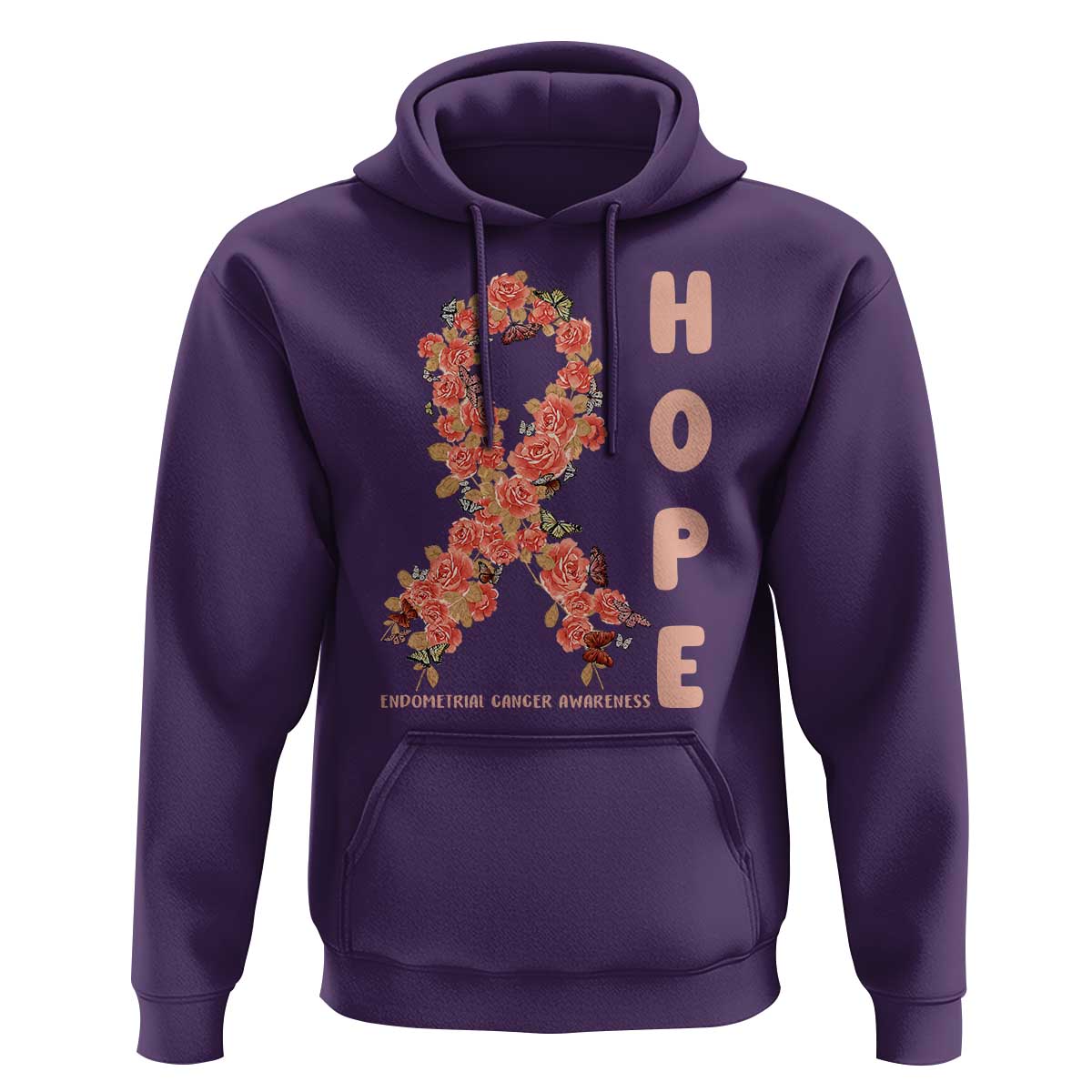 Endometrial Cancer Floral Ribbon Hoodie Hope Peach Ribbon Warrior
