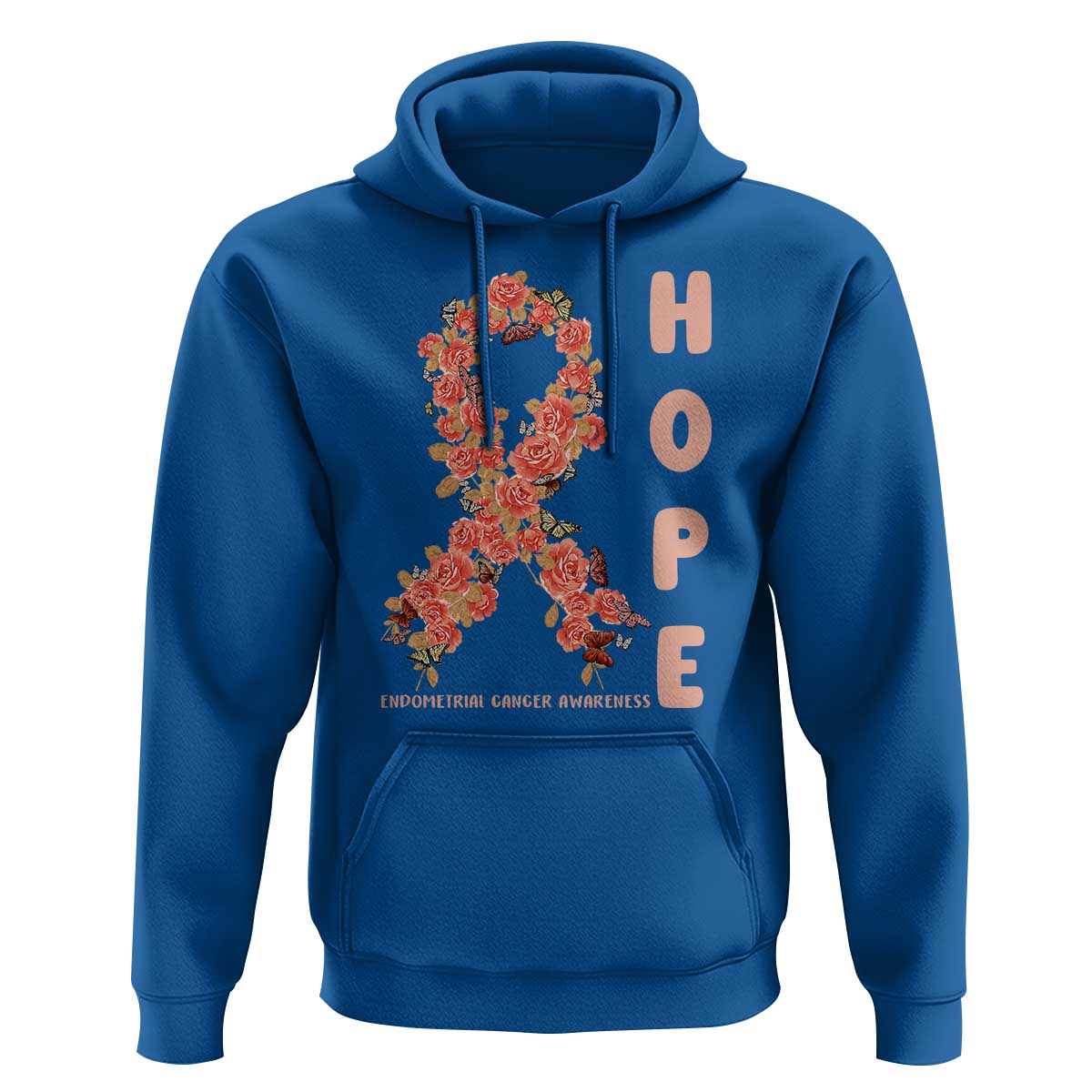Endometrial Cancer Floral Ribbon Hoodie Hope Peach Ribbon Warrior
