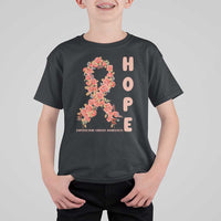 Endometrial Cancer Floral Ribbon T Shirt For Kid Hope Peach Ribbon Warrior