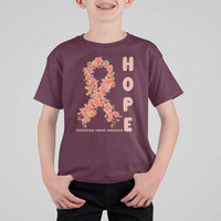 Endometrial Cancer Floral Ribbon T Shirt For Kid Hope Peach Ribbon Warrior