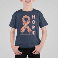 Endometrial Cancer Floral Ribbon T Shirt For Kid Hope Peach Ribbon Warrior