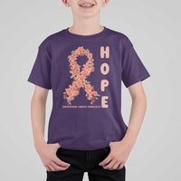 Endometrial Cancer Floral Ribbon T Shirt For Kid Hope Peach Ribbon Warrior