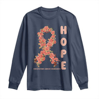 Endometrial Cancer Floral Ribbon Long Sleeve Shirt Hope Peach Ribbon Warrior