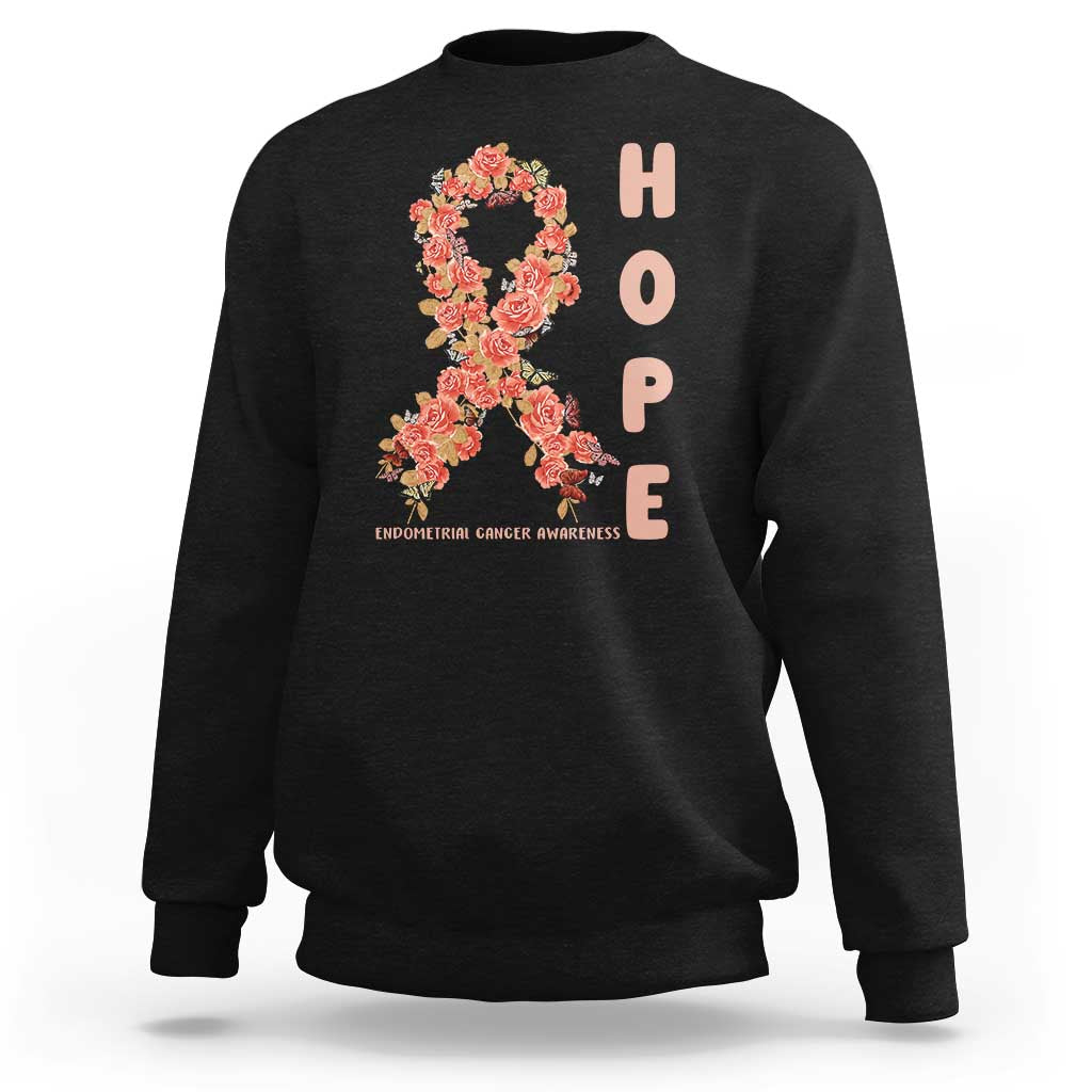 Endometrial Cancer Floral Ribbon Sweatshirt Hope Peach Ribbon Warrior