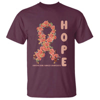 Endometrial Cancer Floral Ribbon T Shirt Hope Peach Ribbon Warrior
