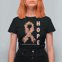 Endometrial Cancer Floral Ribbon T Shirt For Women Hope Peach Ribbon Warrior