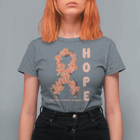 Endometrial Cancer Floral Ribbon T Shirt For Women Hope Peach Ribbon Warrior
