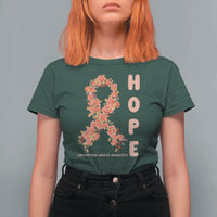 Endometrial Cancer Floral Ribbon T Shirt For Women Hope Peach Ribbon Warrior