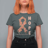 Endometrial Cancer Floral Ribbon T Shirt For Women Hope Peach Ribbon Warrior