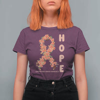 Endometrial Cancer Floral Ribbon T Shirt For Women Hope Peach Ribbon Warrior