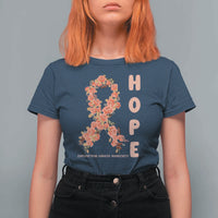 Endometrial Cancer Floral Ribbon T Shirt For Women Hope Peach Ribbon Warrior