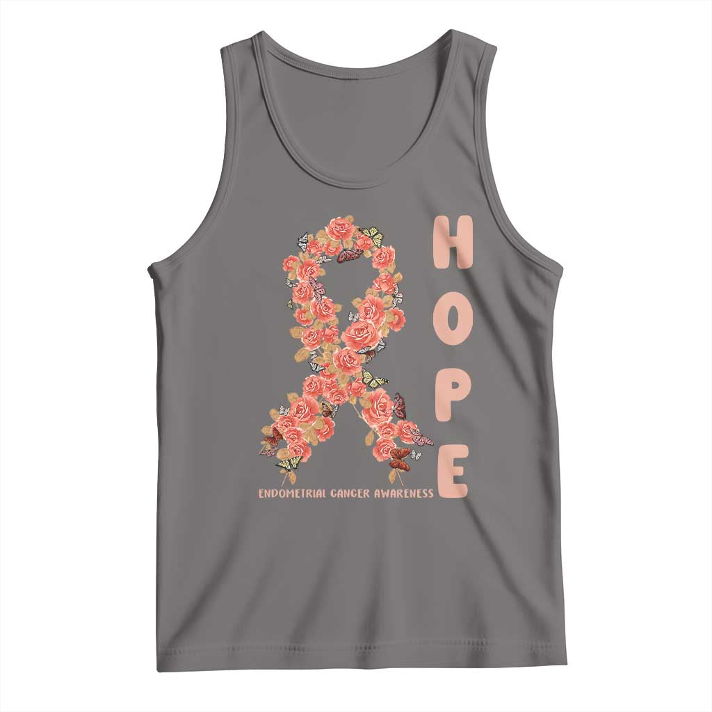 Endometrial Cancer Floral Ribbon Tank Top Hope Peach Ribbon Warrior