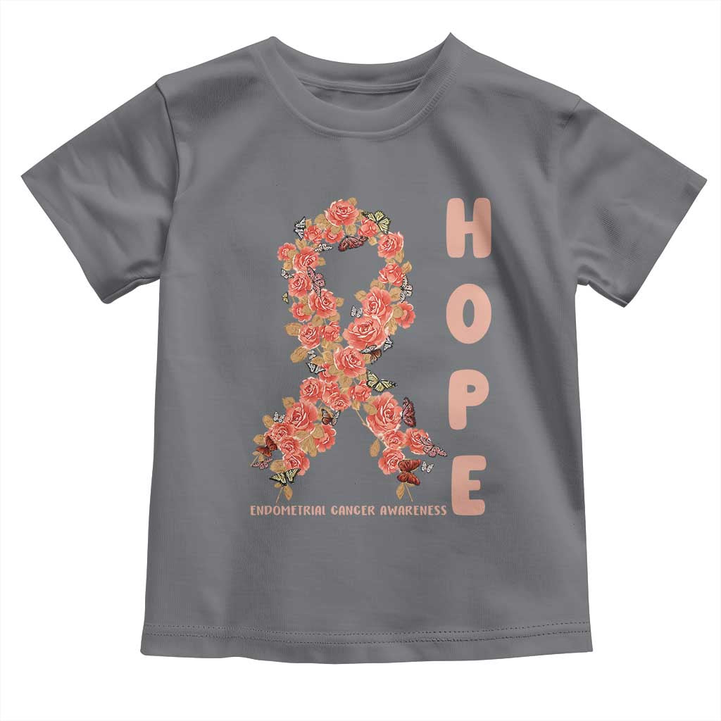 Endometrial Cancer Floral Ribbon Toddler T Shirt Hope Peach Ribbon Warrior