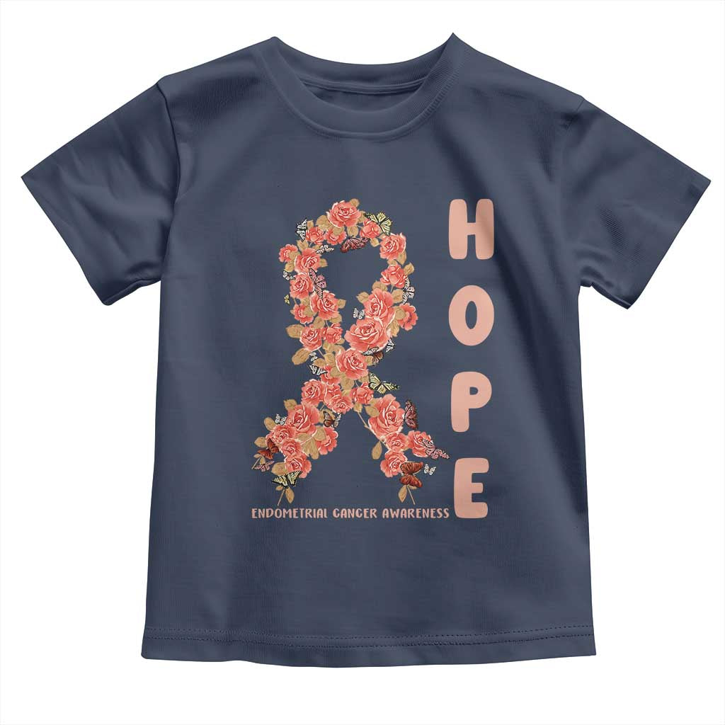 Endometrial Cancer Floral Ribbon Toddler T Shirt Hope Peach Ribbon Warrior