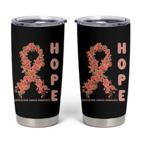 Endometrial Cancer Floral Ribbon Tumbler Cup Hope Peach Ribbon Warrior