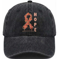 Endometrial Cancer Floral Ribbon Washed Cotton Baseball Cap Hope Peach Ribbon Warrior