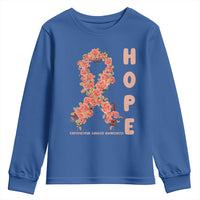 Endometrial Cancer Floral Ribbon Youth Sweatshirt Hope Peach Ribbon Warrior