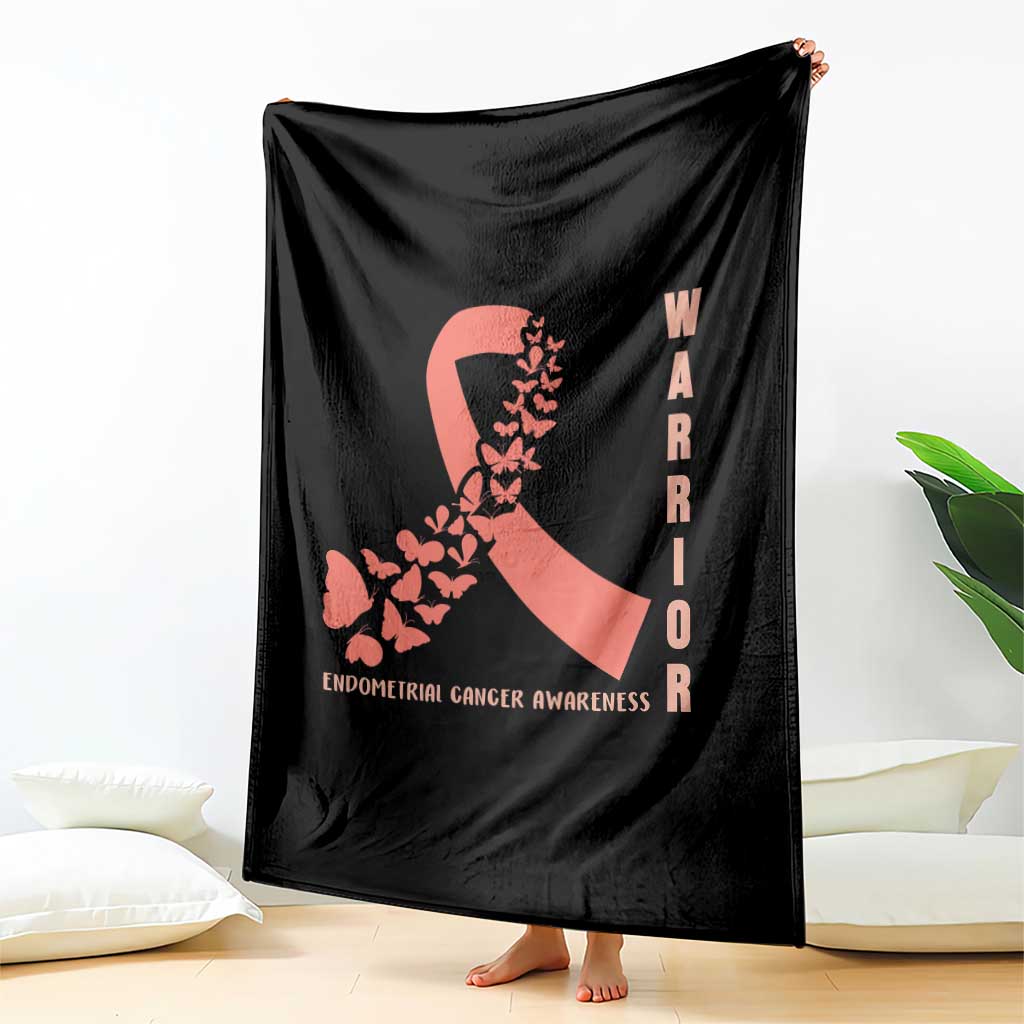 Endometrial Cancer Warrior Fighter Butterfly Throw Blanket Peach Ribbon Hope