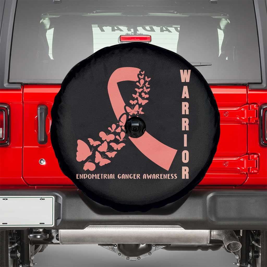 Endometrial Cancer Warrior Fighter Butterfly Spare Tire Cover Peach Ribbon Hope