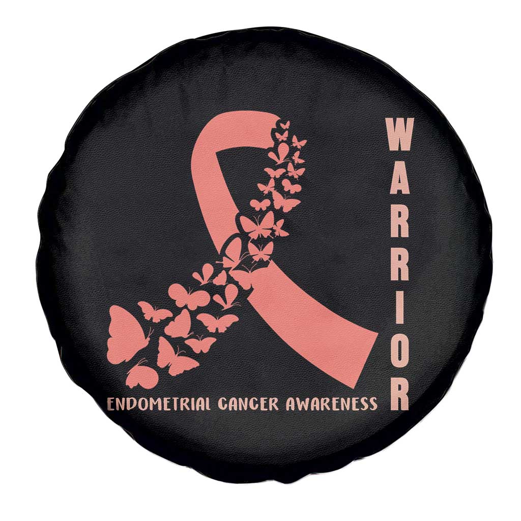 Endometrial Cancer Warrior Fighter Butterfly Spare Tire Cover Peach Ribbon Hope