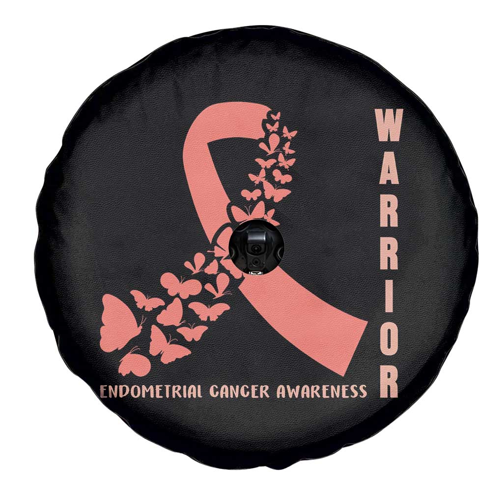 Endometrial Cancer Warrior Fighter Butterfly Spare Tire Cover Peach Ribbon Hope