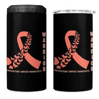 Endometrial Cancer Warrior Fighter Butterfly 4 in 1 Can Cooler Tumbler Peach Ribbon Hope