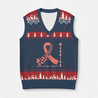 Endometrial Cancer Warrior Fighter Butterfly V-Neck Knit Sweater Vest Peach Ribbon Hope