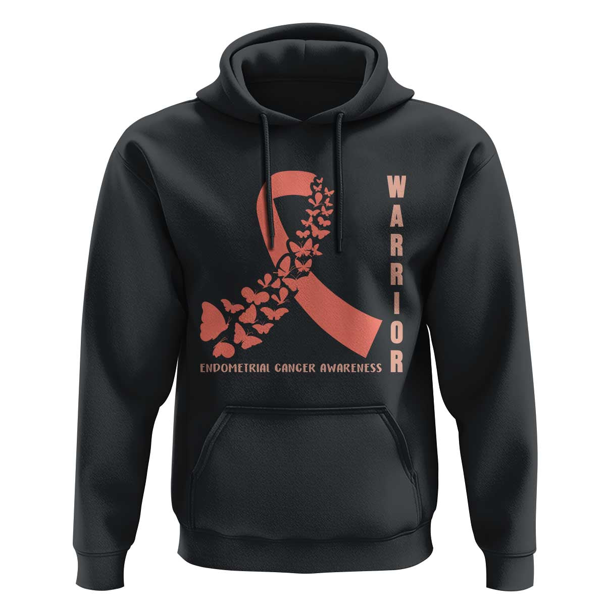 Endometrial Cancer Warrior Fighter Butterfly Hoodie Peach Ribbon Hope