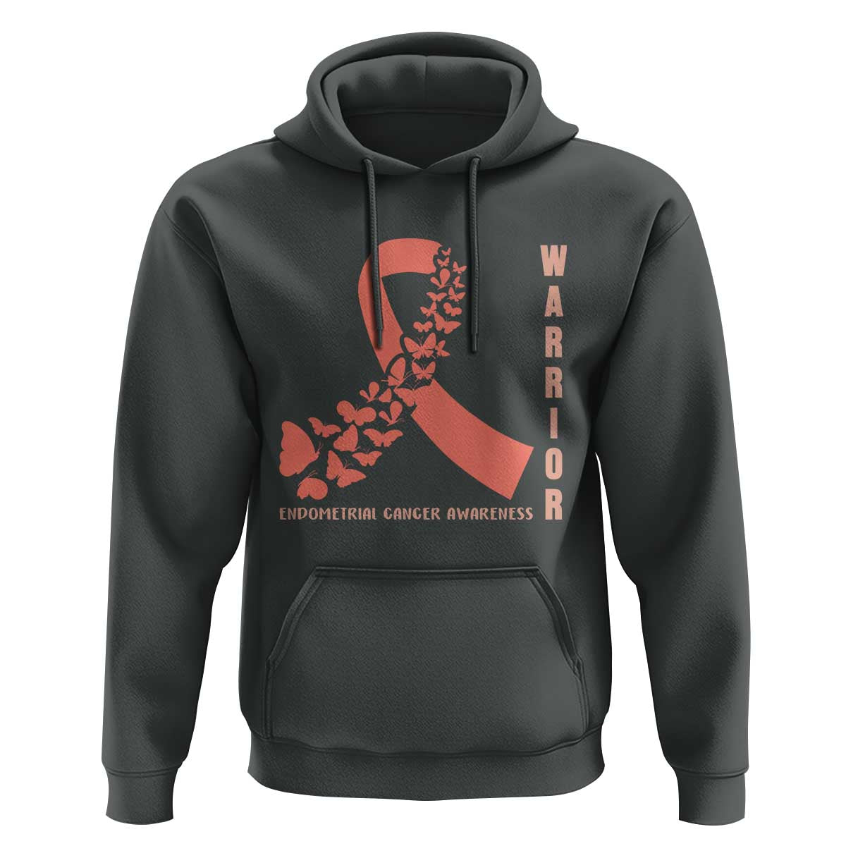 Endometrial Cancer Warrior Fighter Butterfly Hoodie Peach Ribbon Hope