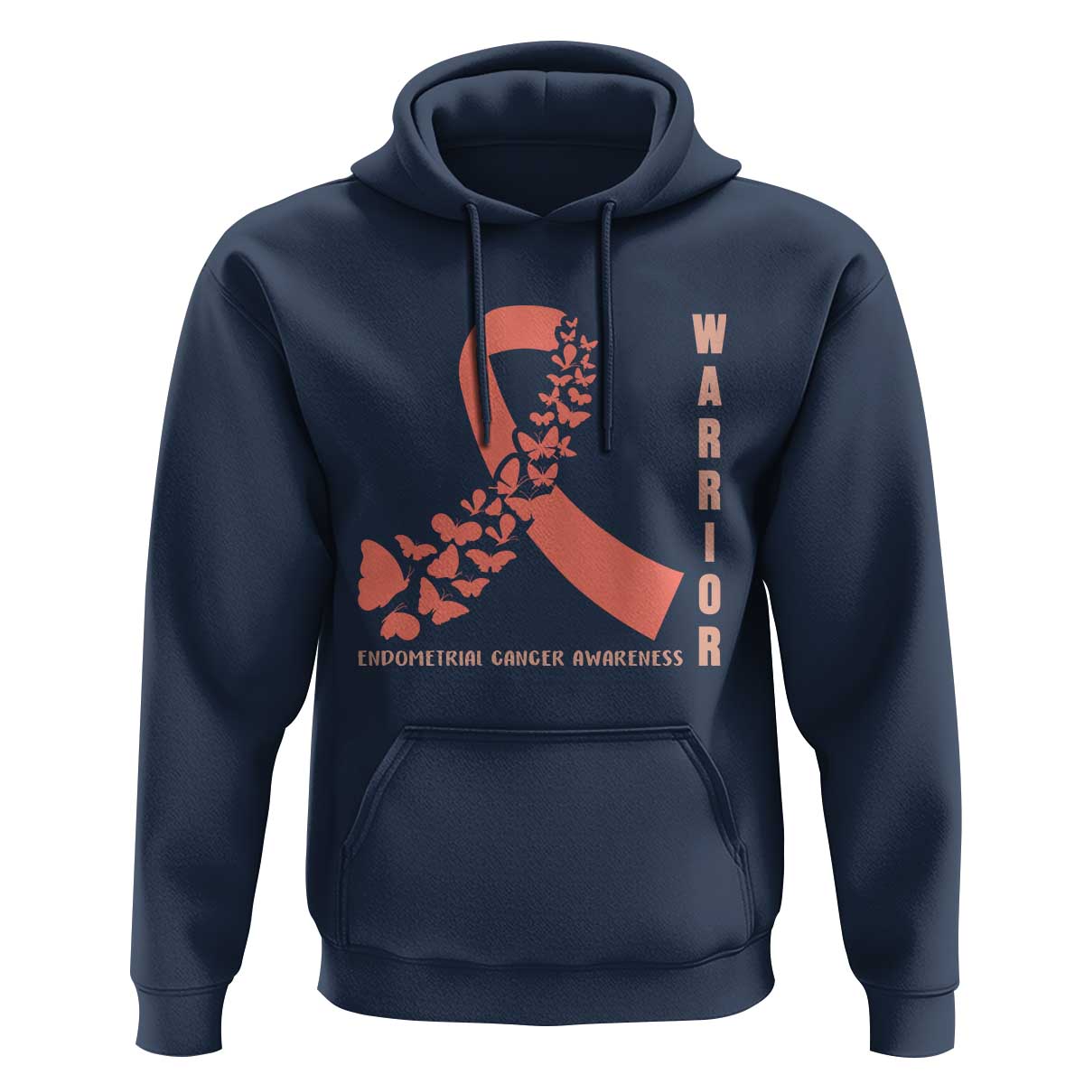 Endometrial Cancer Warrior Fighter Butterfly Hoodie Peach Ribbon Hope