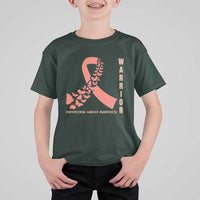 Endometrial Cancer Warrior Fighter Butterfly T Shirt For Kid Peach Ribbon Hope